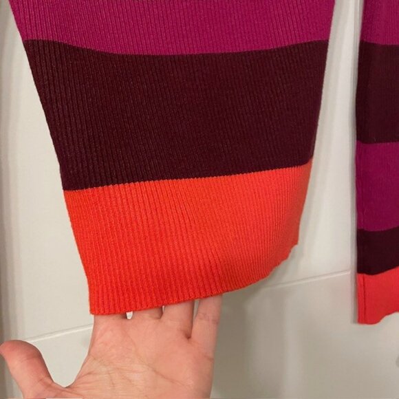 House of Harlow 1960 Ribbed Striped Colorblock Collared V-Neck Sweater Small - Picture 7 of 12